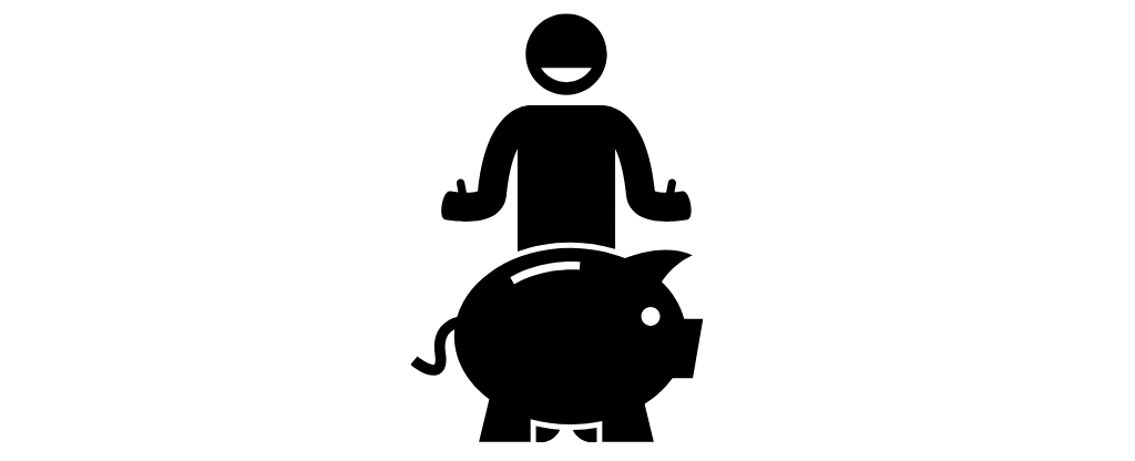 Grafische Darstellung einer Person mit Sparschwein, die den ökonomischen Vorteil und die Ressourcenschonung durch Gutn Kaffee symbolisiert.
